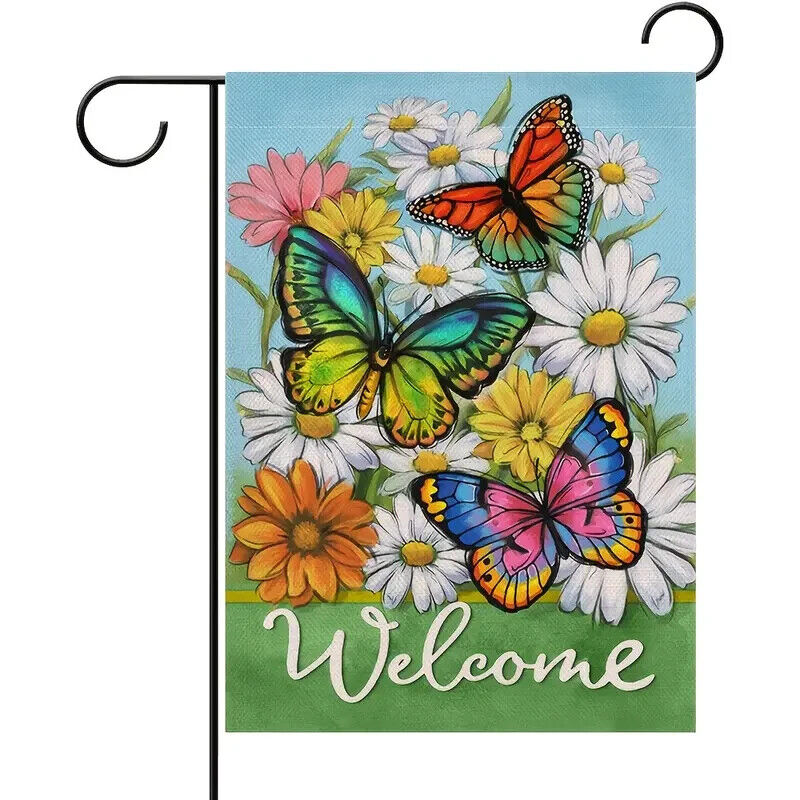 Spring Daisy Butterfly Welcome Garden Flag Double-Sided 12" x 18" NEW! Home & Garden:Yard, Garden & Outdoor Living:Décor:Flags Cozy Home Treasures